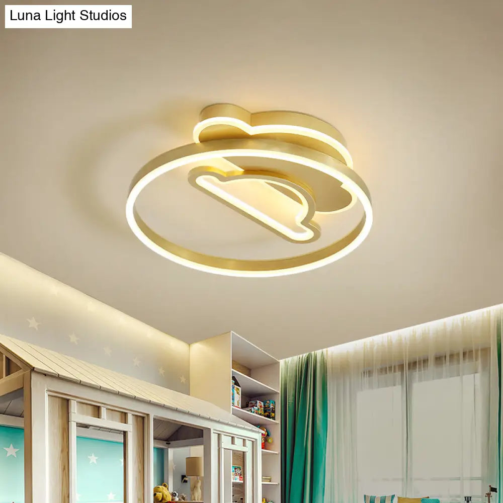 Modern Polished Gold Led Ceiling Lamp For Kids Bedroom - Cloud Circle And Windmill Shape / G