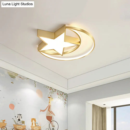 Modern Polished Gold Led Ceiling Lamp For Kids Bedroom - Cloud Circle And Windmill Shape / B