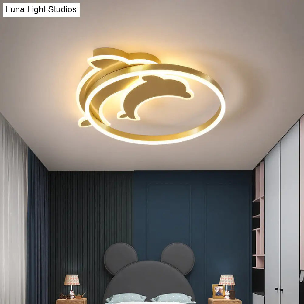 Modern Polished Gold Led Ceiling Lamp For Kids Bedroom - Cloud Circle And Windmill Shape / F