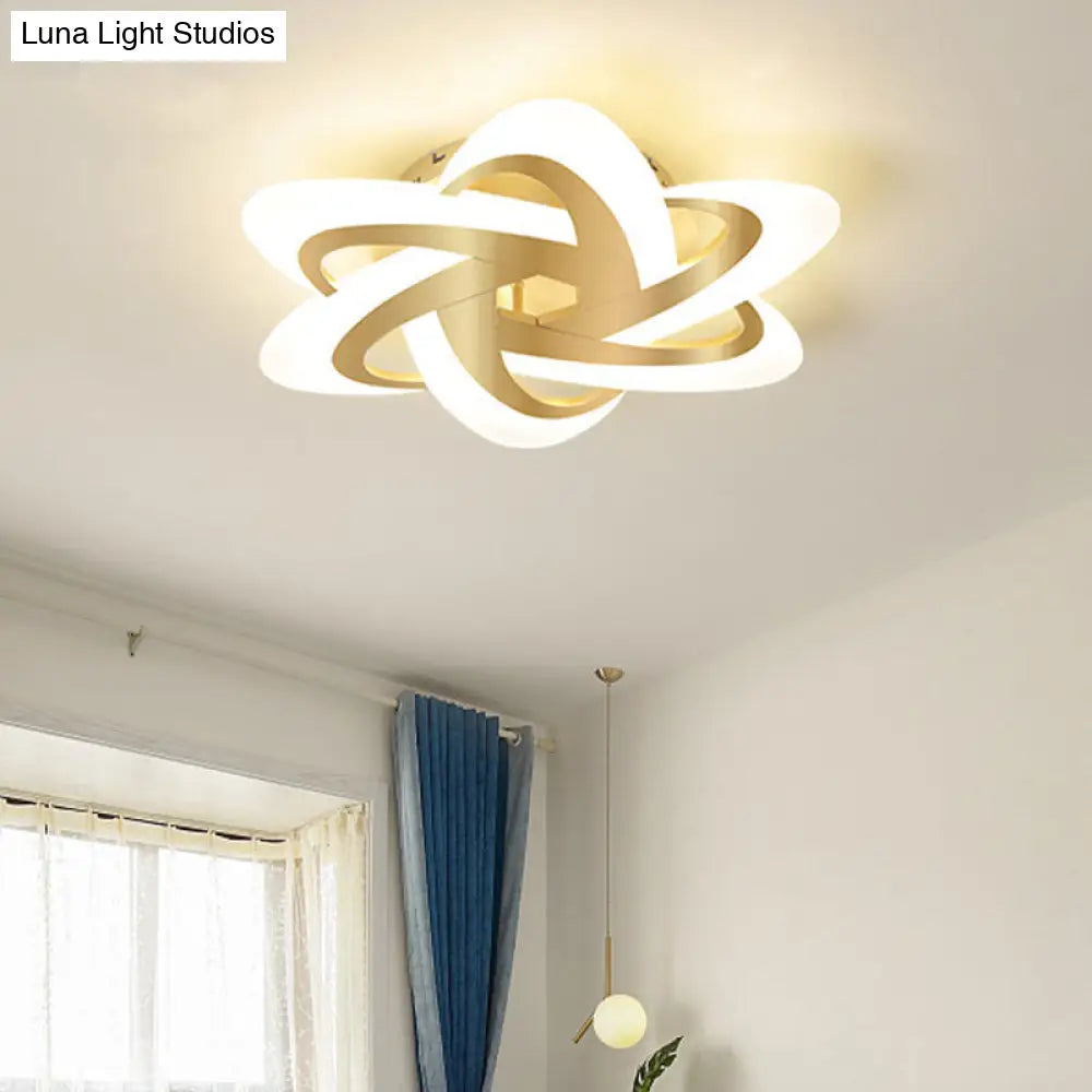 Modern Polished Gold Led Ceiling Lamp For Kids Bedroom - Cloud Circle And Windmill Shape / E