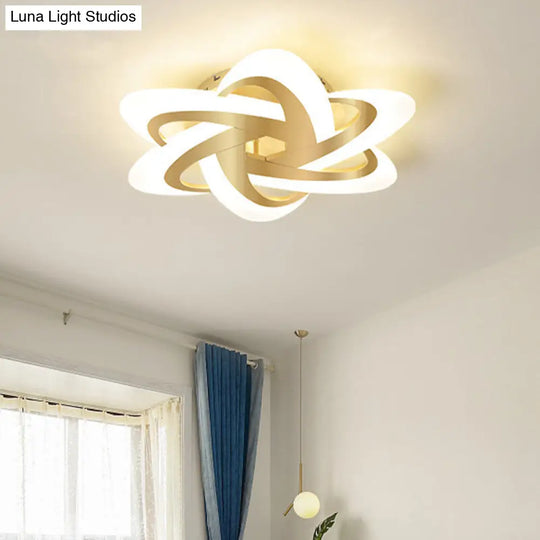 Modern Polished Gold Led Ceiling Lamp For Kids Bedroom - Cloud Circle And Windmill Shape / E