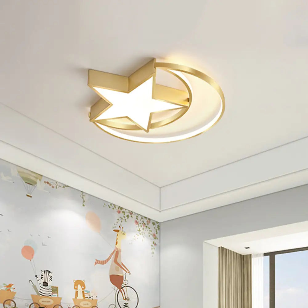 Modern Polished Gold Led Ceiling Lamp For Kids Bedroom - Cloud Circle And Windmill Shape / B