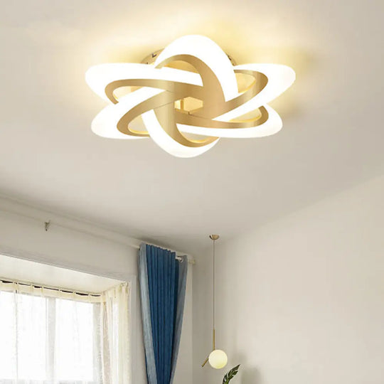 Modern Polished Gold Led Ceiling Lamp For Kids Bedroom - Cloud Circle And Windmill Shape / E