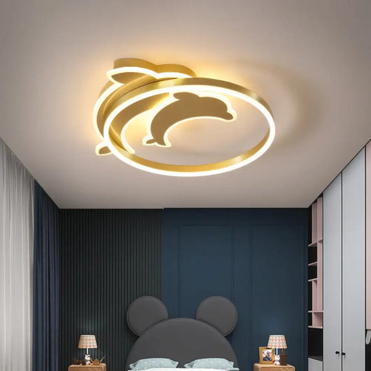 Modern Polished Gold Led Ceiling Lamp For Kids Bedroom - Cloud Circle And Windmill Shape / F
