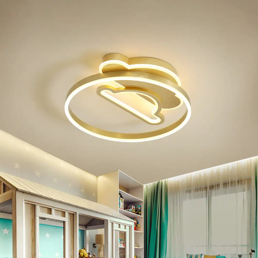 Modern Polished Gold Led Ceiling Lamp For Kids Bedroom - Cloud Circle And Windmill Shape / G