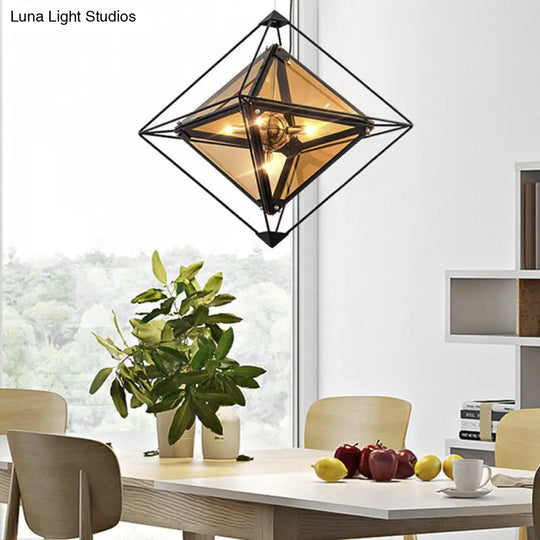 Modern Polygon Pendant Light With Amber/Smoke Gray Glass - 1-Light Dining Room Suspension