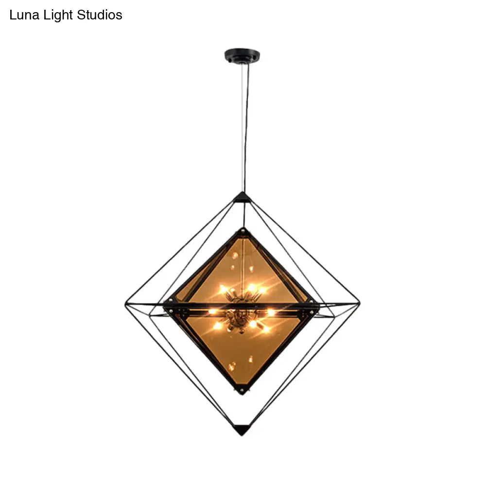 Polygon Ceiling Pendant Light - Amber/Smoke Gray Glass Contemporary Design 1-Light Ideal For Dining