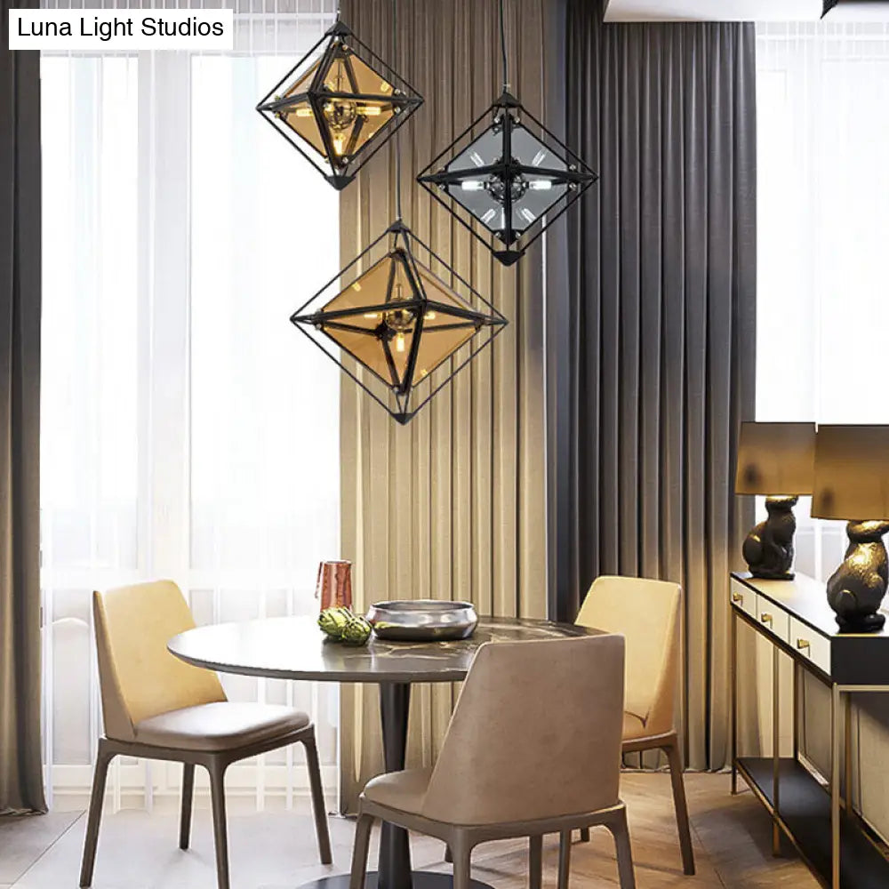 Polygon Ceiling Pendant Light - Amber/Smoke Gray Glass Contemporary Design 1-Light Ideal For Dining