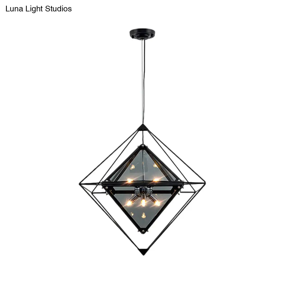 Modern Polygon Pendant Light With Amber/Smoke Gray Glass - 1-Light Dining Room Suspension