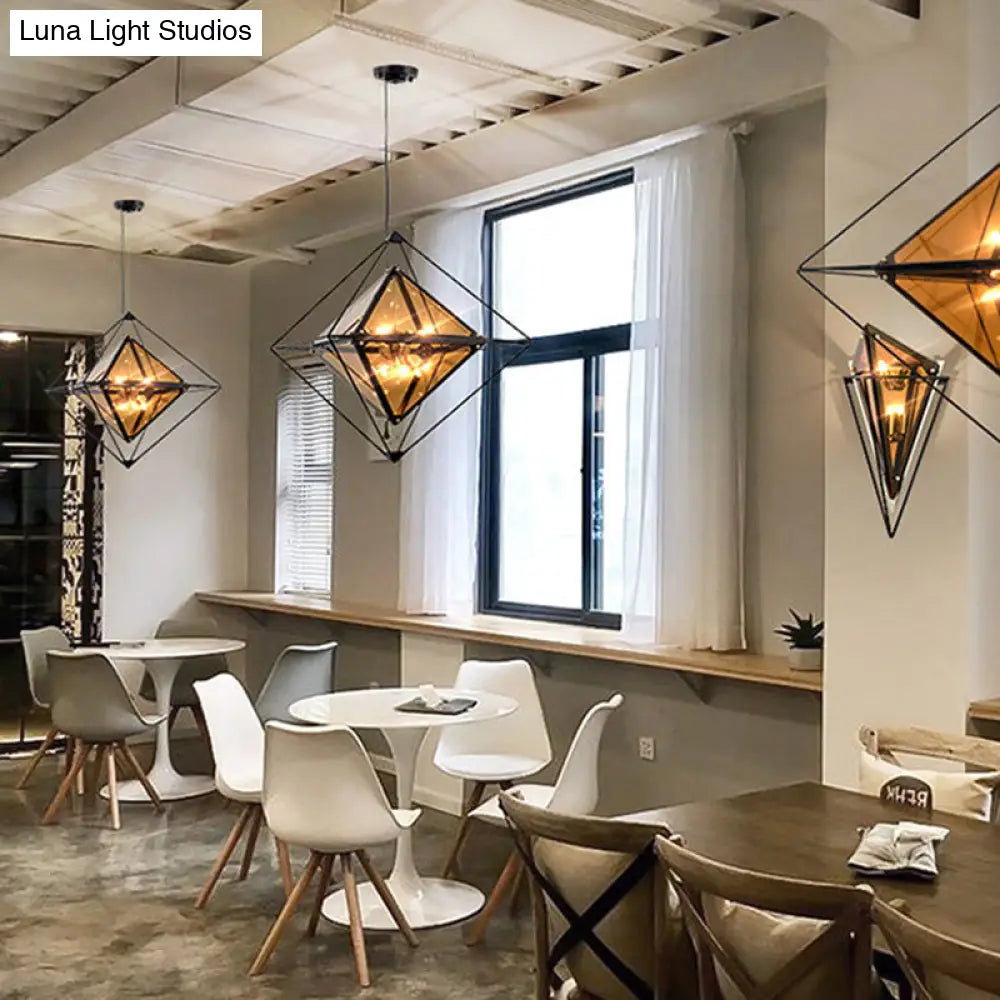 Modern Polygon Pendant Light With Amber/Smoke Gray Glass - 1-Light Dining Room Suspension