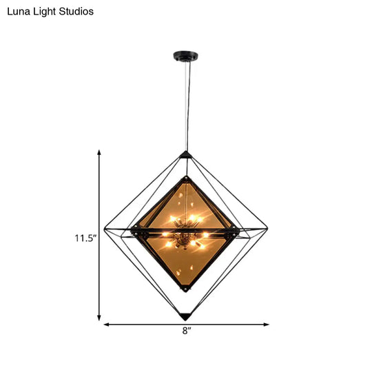 Polygon Ceiling Pendant Light - Amber/Smoke Gray Glass Contemporary Design 1-Light Ideal For Dining