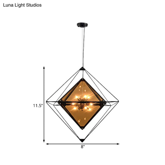 Modern Polygon Pendant Light With Amber/Smoke Gray Glass - 1-Light Dining Room Suspension