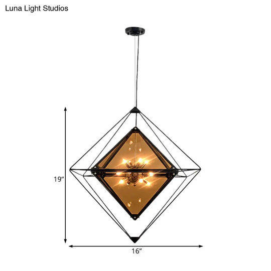 Polygon Ceiling Pendant Light - Amber/Smoke Gray Glass Contemporary Design 1-Light Ideal For Dining