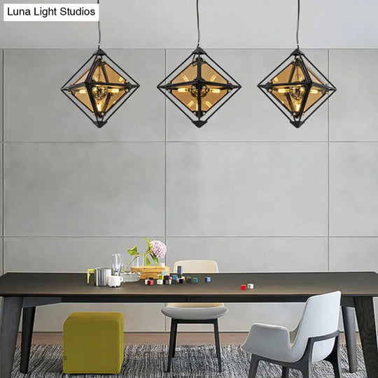 Polygon Ceiling Pendant Light - Amber/Smoke Gray Glass Contemporary Design 1-Light Ideal For Dining