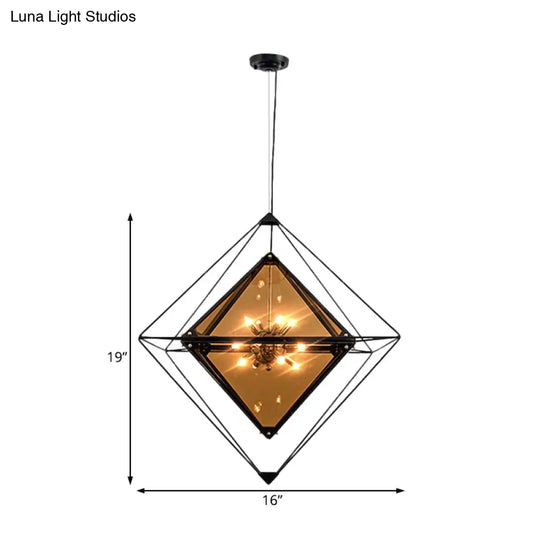 Modern Polygon Pendant Light With Amber/Smoke Gray Glass - 1-Light Dining Room Suspension