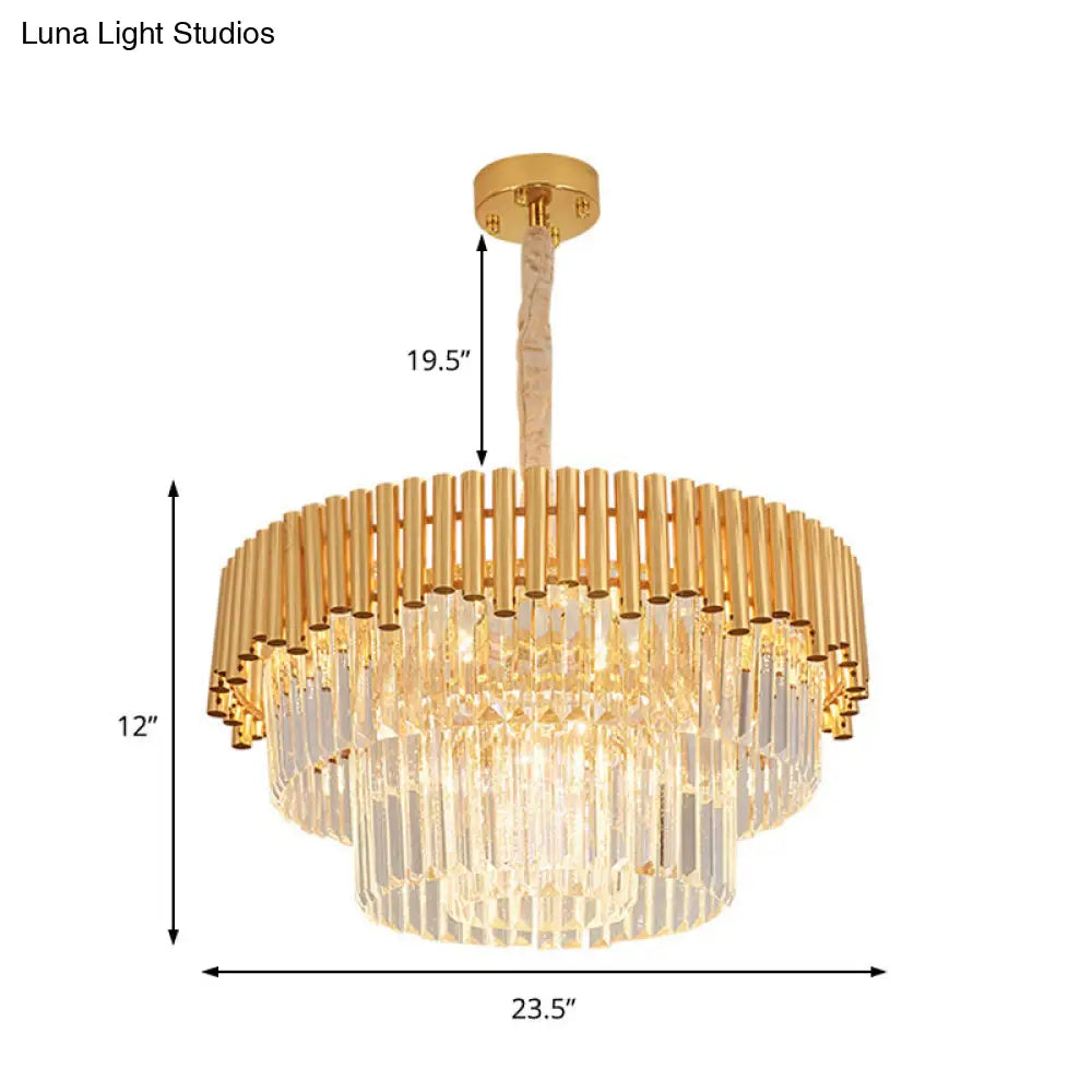 Modern Prism Block Chandelier Lamp - Multi Light Crystal And Metal In Brass Finish