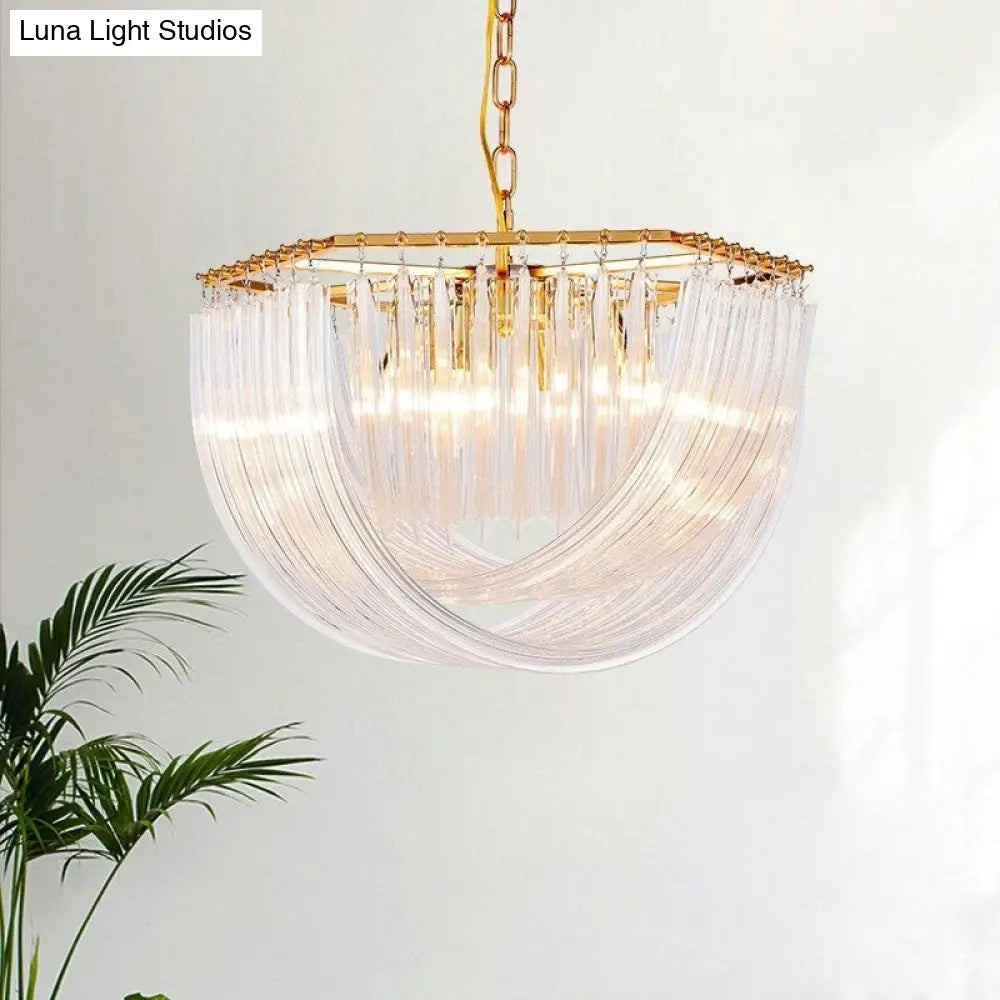 Curved Prism Glass Dome Chandelier - Modern Brass Hanging Light 4/6 Heads 19.5/25.5 Wide / 19.5