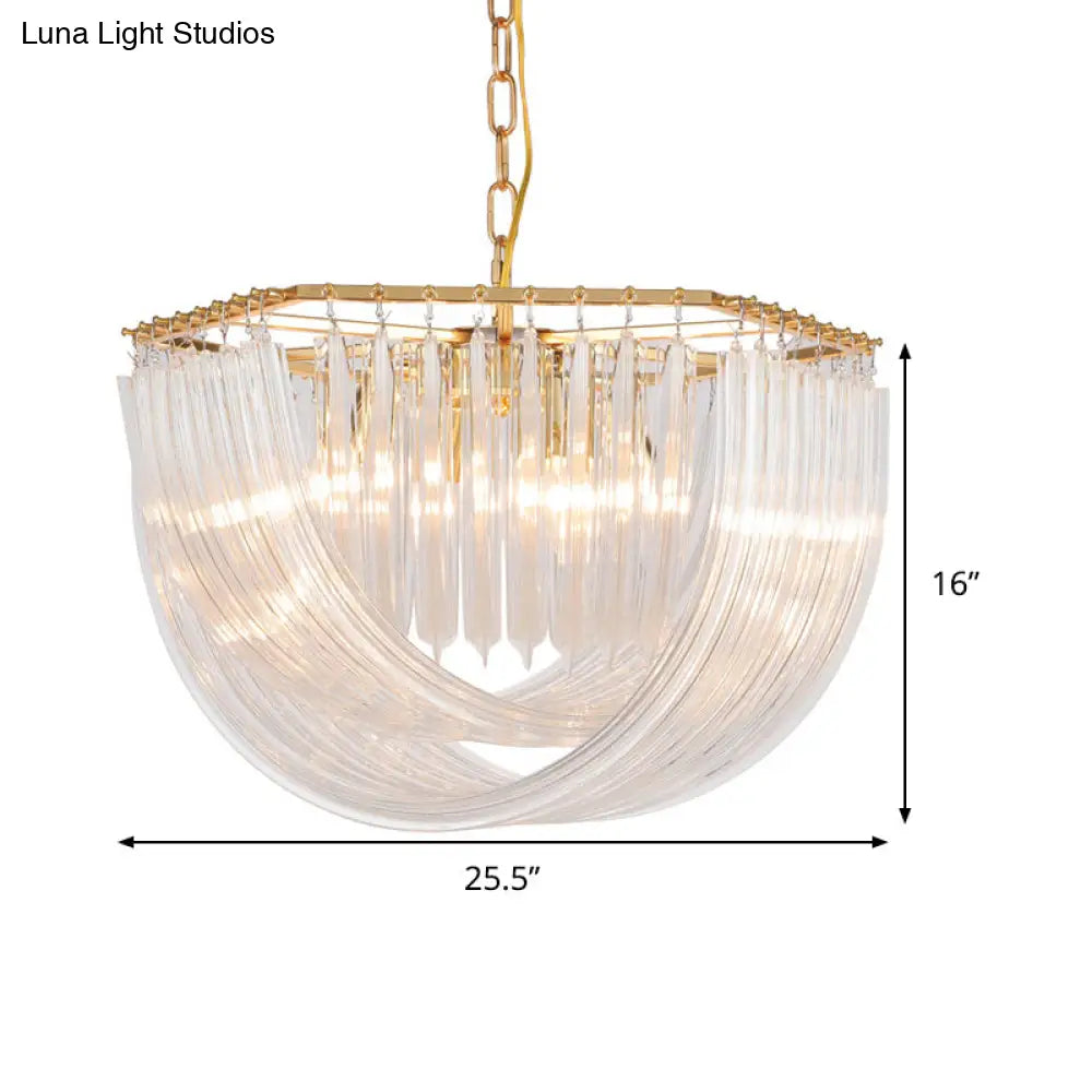 Modern Prism Glass Dome Chandelier With Brass Finish 4/6 Lights 19.5’/25.5’ Wide