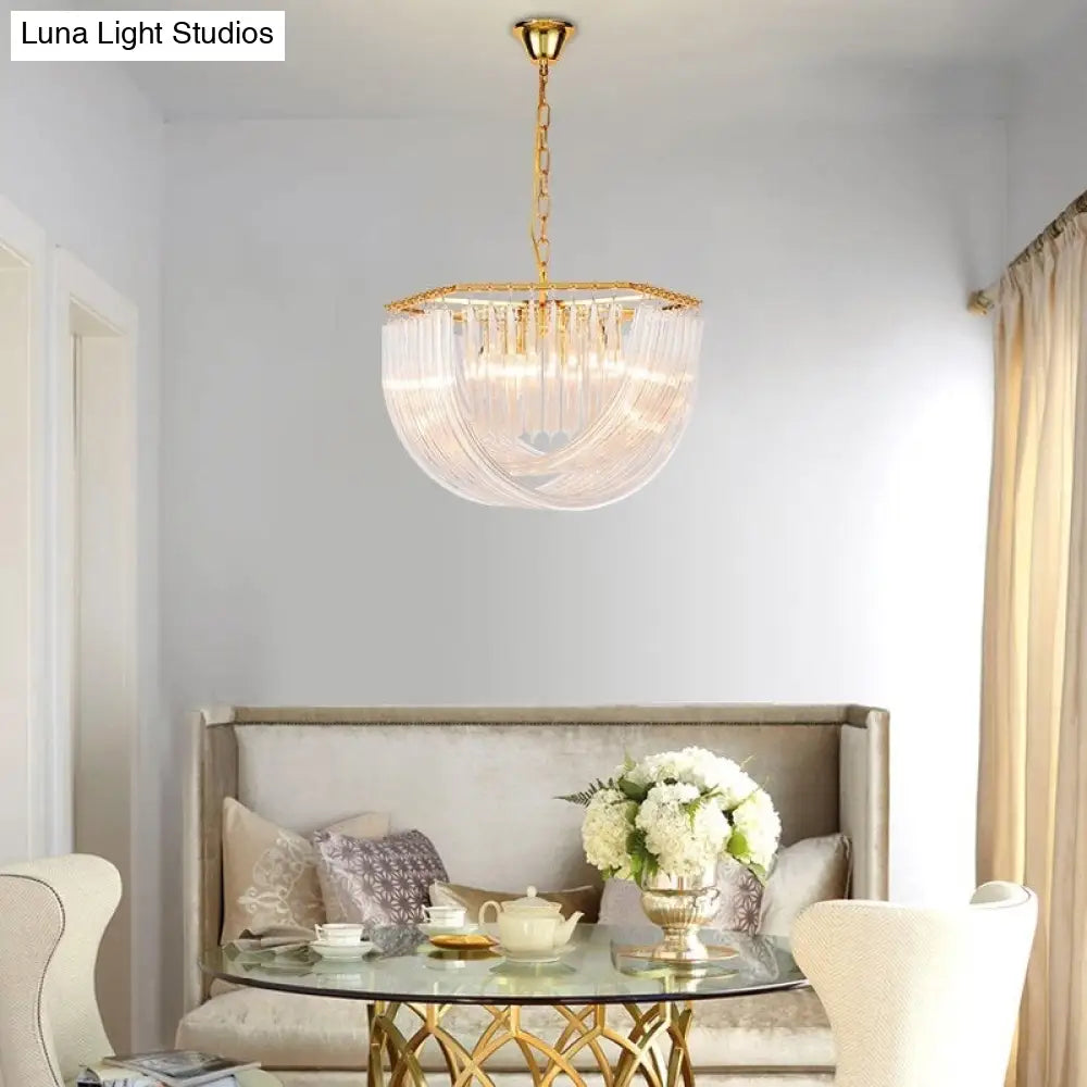 Modern Prism Glass Dome Chandelier With Brass Finish 4/6 Lights 19.5’/25.5’ Wide