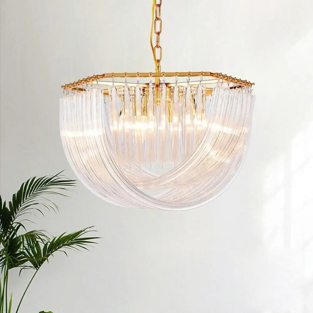 Modern Prism Glass Dome Chandelier With Brass Finish 4/6 Lights 19.5’/25.5’ Wide / 19.5’