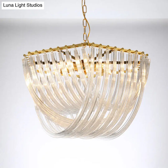 Curved Prism Glass Dome Chandelier - Modern Brass Hanging Light 4/6 Heads 19.5/25.5 Wide