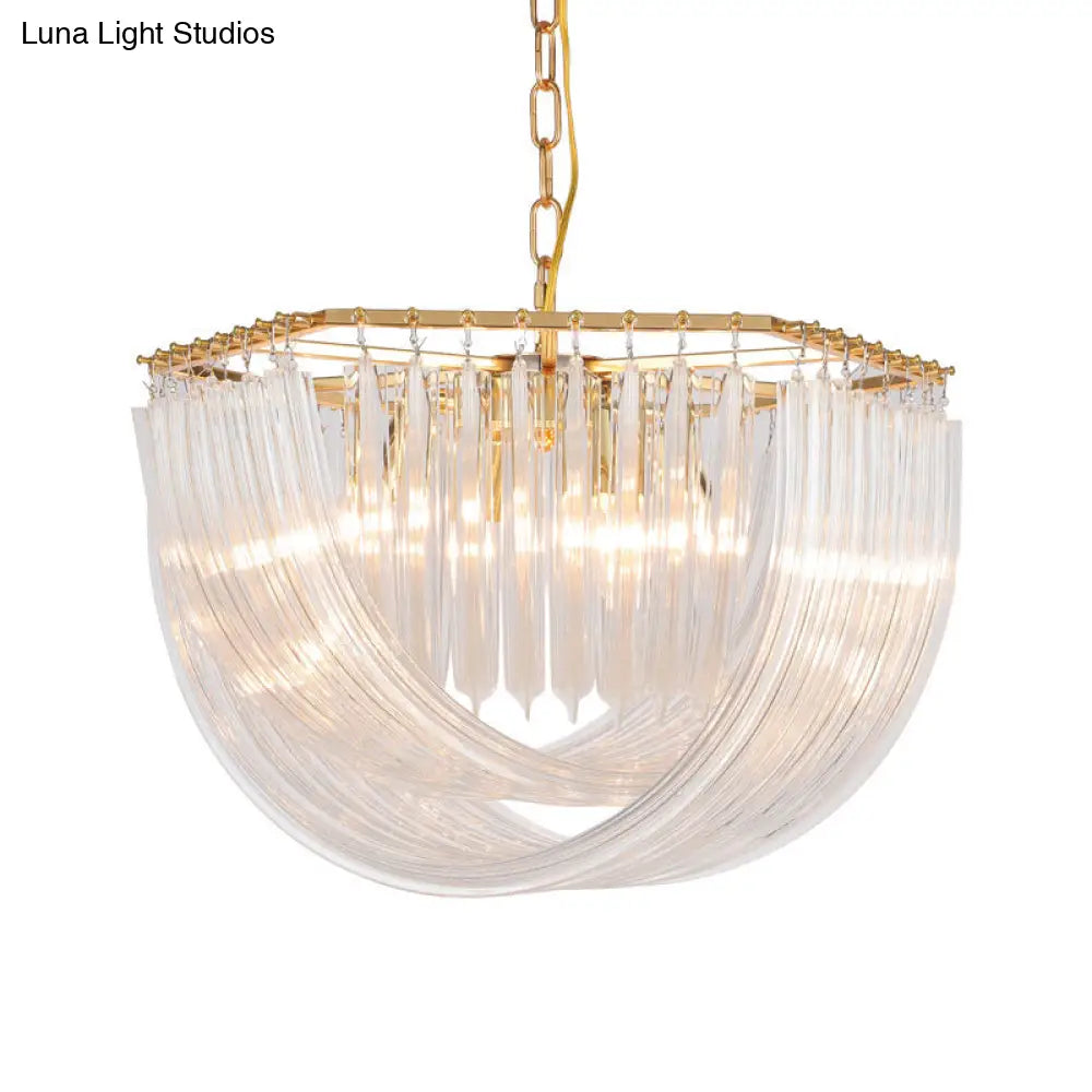 Curved Prism Glass Dome Chandelier - Modern Brass Hanging Light 4/6 Heads 19.5/25.5 Wide