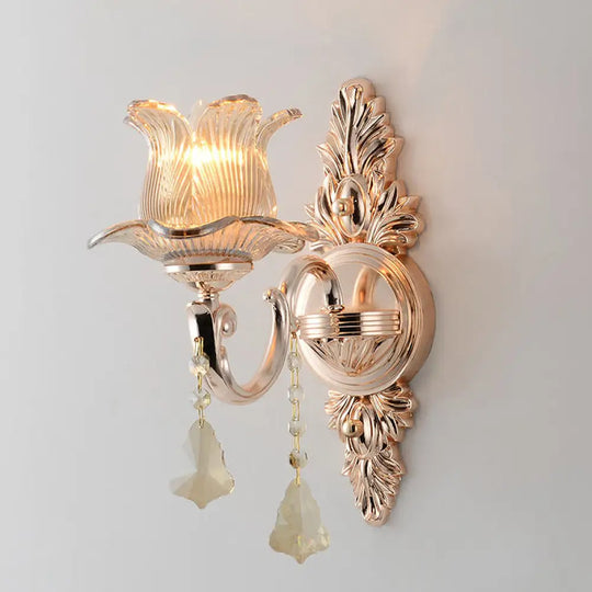 Modern Prism Glass Flower Wall Sconce Light - Brass With Crystal Accent 1 /