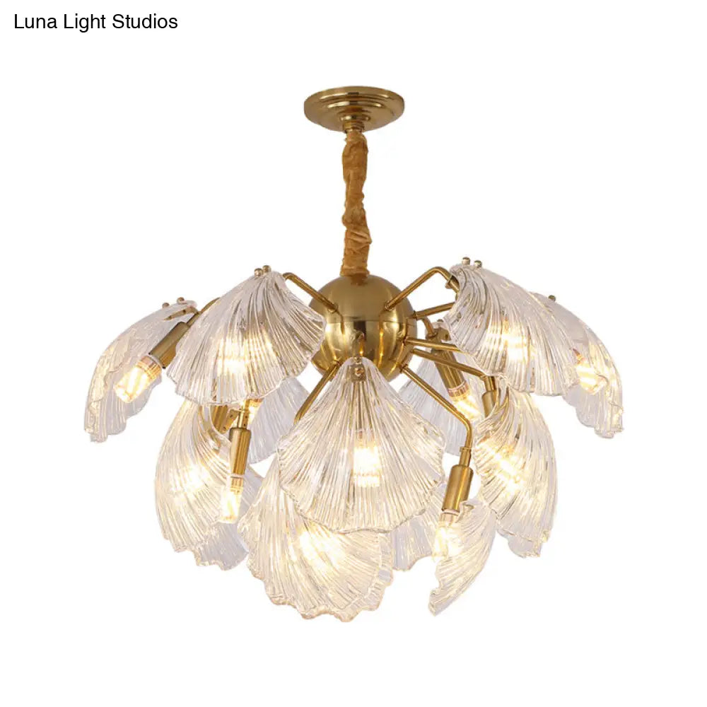 Modern Prism Glass Shell Chandelier Light Brass Ceiling 13/15 Lights 23.5/27 Wide