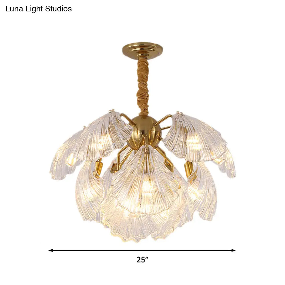 Modern Prism Glass Shell Chandelier Light Brass Ceiling 13/15 Lights 23.5/27 Wide