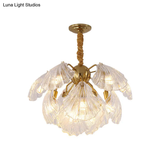 Modern Prism Glass Shell Chandelier Light Brass Ceiling 13/15 Lights 23.5/27 Wide