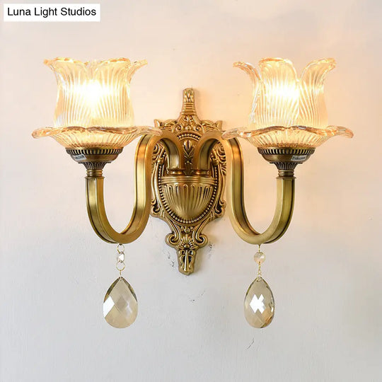 Modern Prism Glass Wall Sconce With Floral Shape And Brass Accents