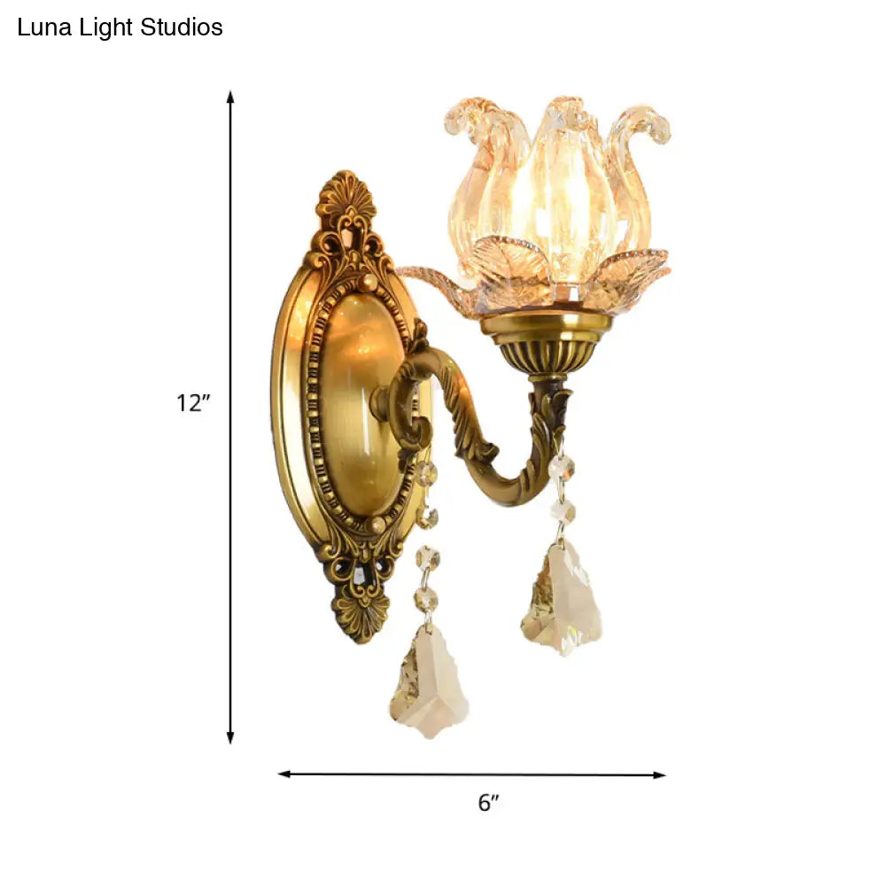 Modern Prism Glass Wall Sconce With Floral Shape And Brass Accents