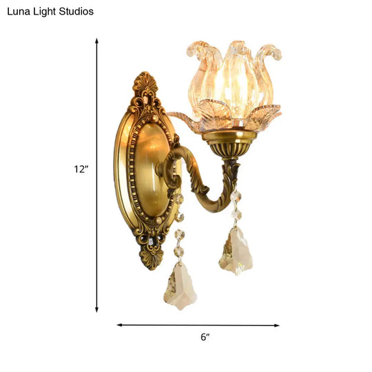 Modern Prism Glass Wall Sconce With Floral Shape And Brass Accents