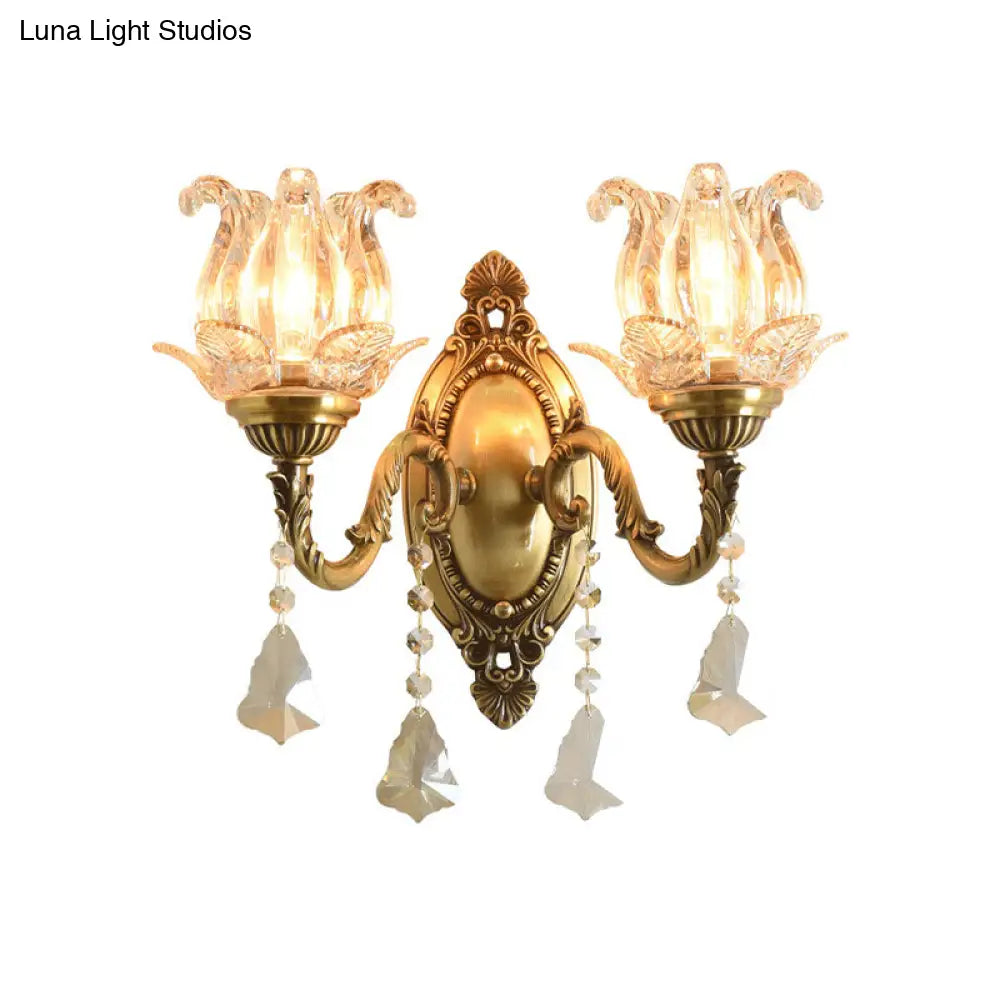 Modern Prism Glass Wall Sconce With Floral Shape And Brass Accents