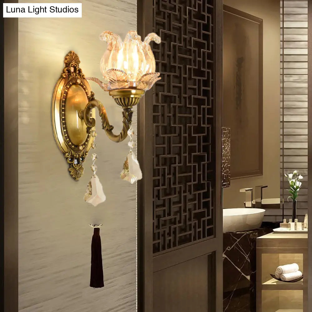 Modern Prism Glass Wall Sconce With Floral Shape And Brass Accents