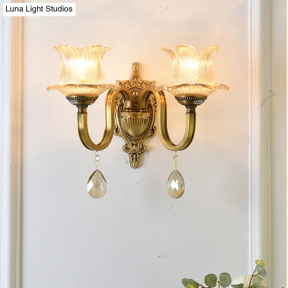 Modern Prism Glass Wall Sconce With Floral Shape And Brass Accents