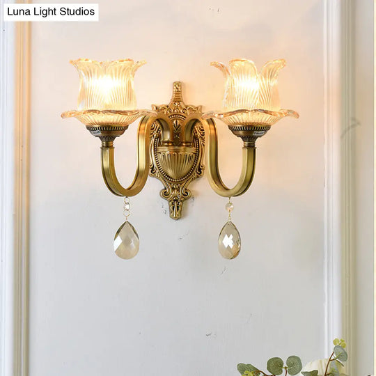 Modern Prism Glass Wall Sconce With Floral Shape And Brass Accents