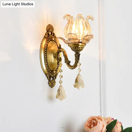 Modern Prism Glass Wall Sconce With Floral Shape And Brass Accents