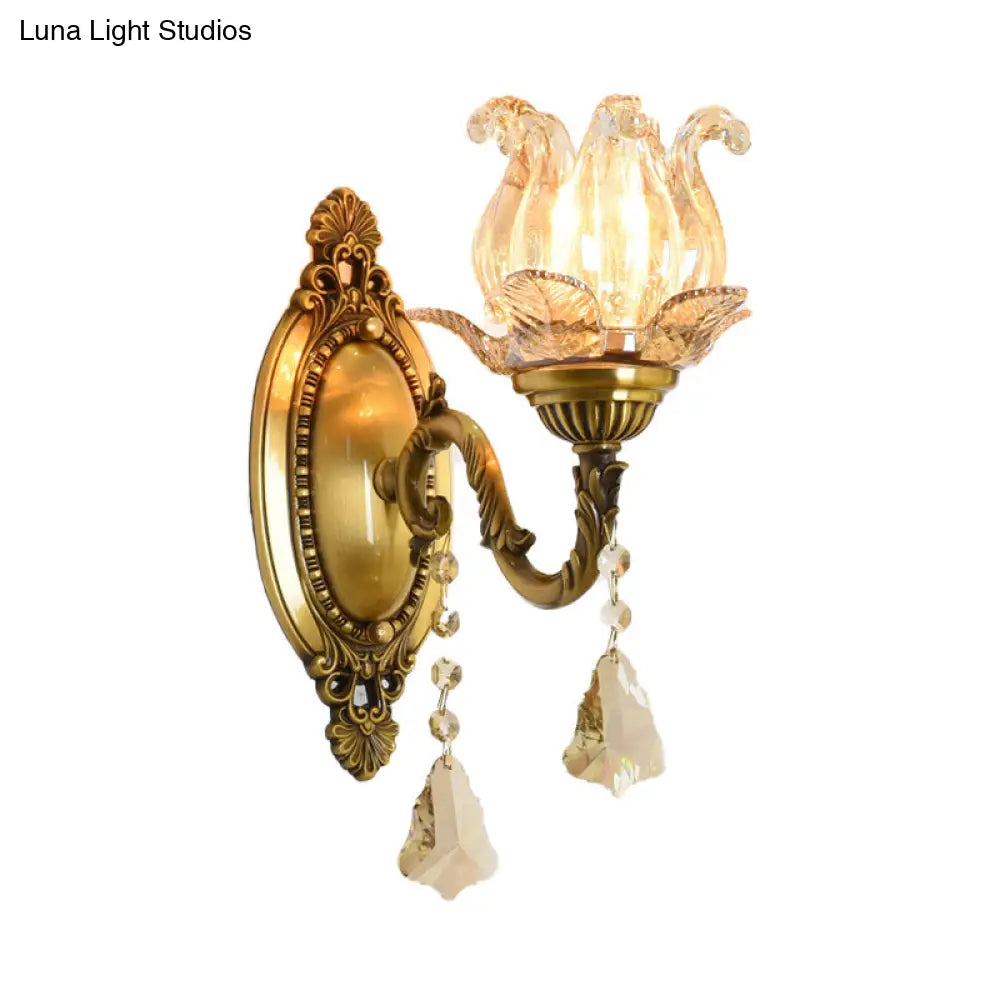 Modern Prism Glass Wall Sconce With Floral Shape And Brass Accents