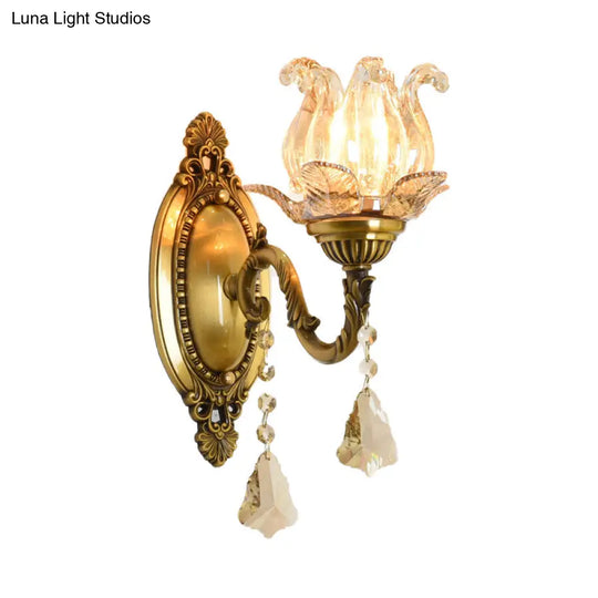 Modern Prism Glass Wall Sconce With Floral Shape And Brass Accents