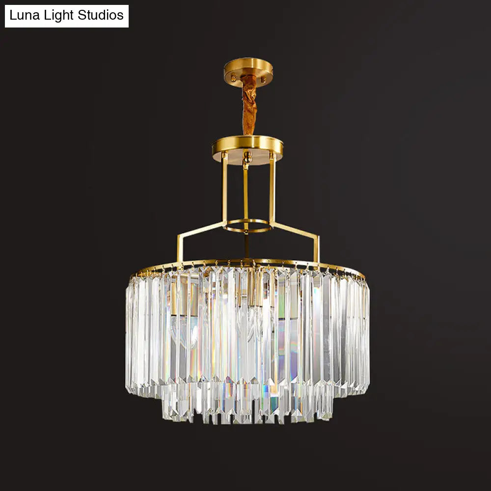 Prismatic Crystal Brass Chandelier - Modern 3-Bulb Hanging Light Fixture