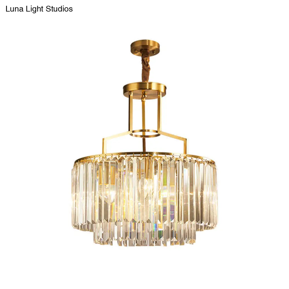 Prismatic Crystal Brass Chandelier - Modern 3-Bulb Hanging Light Fixture