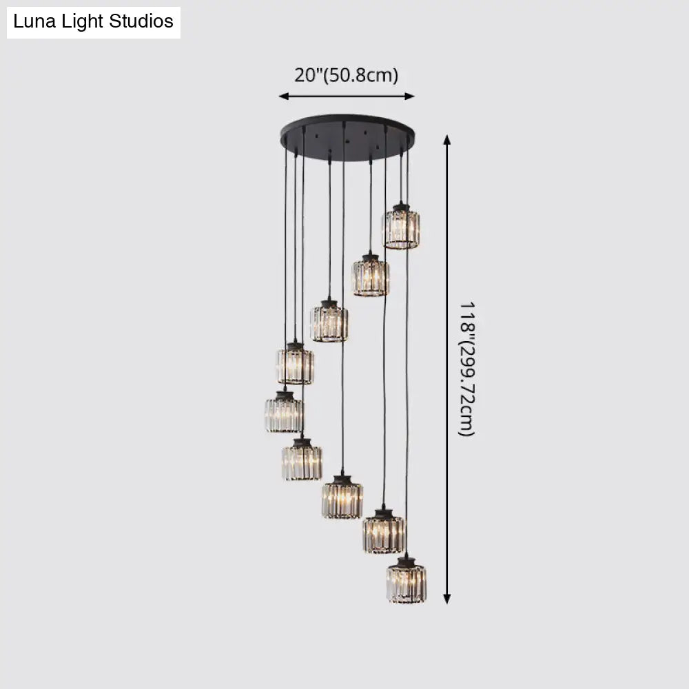 Modern Prismatic Crystal Cylindrical Pendant Ceiling Light For Stairway