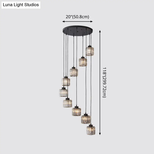 Modern Prismatic Crystal Cylindrical Pendant Ceiling Light For Stairway