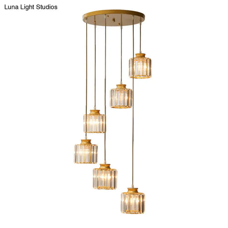 Modern Prismatic Crystal Cylindrical Pendant Ceiling Light For Stairway
