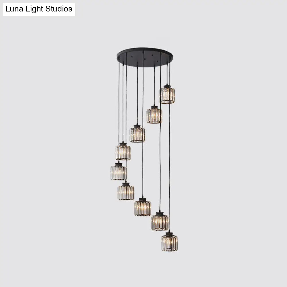 Modern Prismatic Crystal Pendant Light | Multi-Hang Ceiling Fixture For Stairways 9 / Black