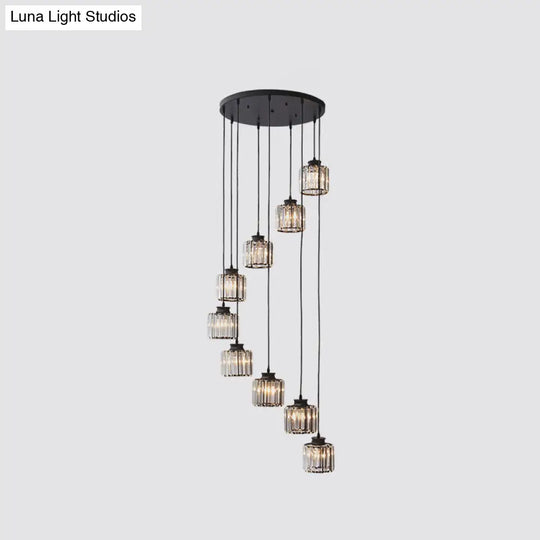 Modern Prismatic Crystal Pendant Light | Multi-Hang Ceiling Fixture For Stairways 9 / Black