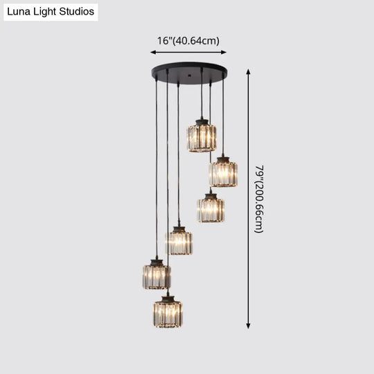 Modern Prismatic Crystal Cylindrical Pendant Ceiling Light For Stairway