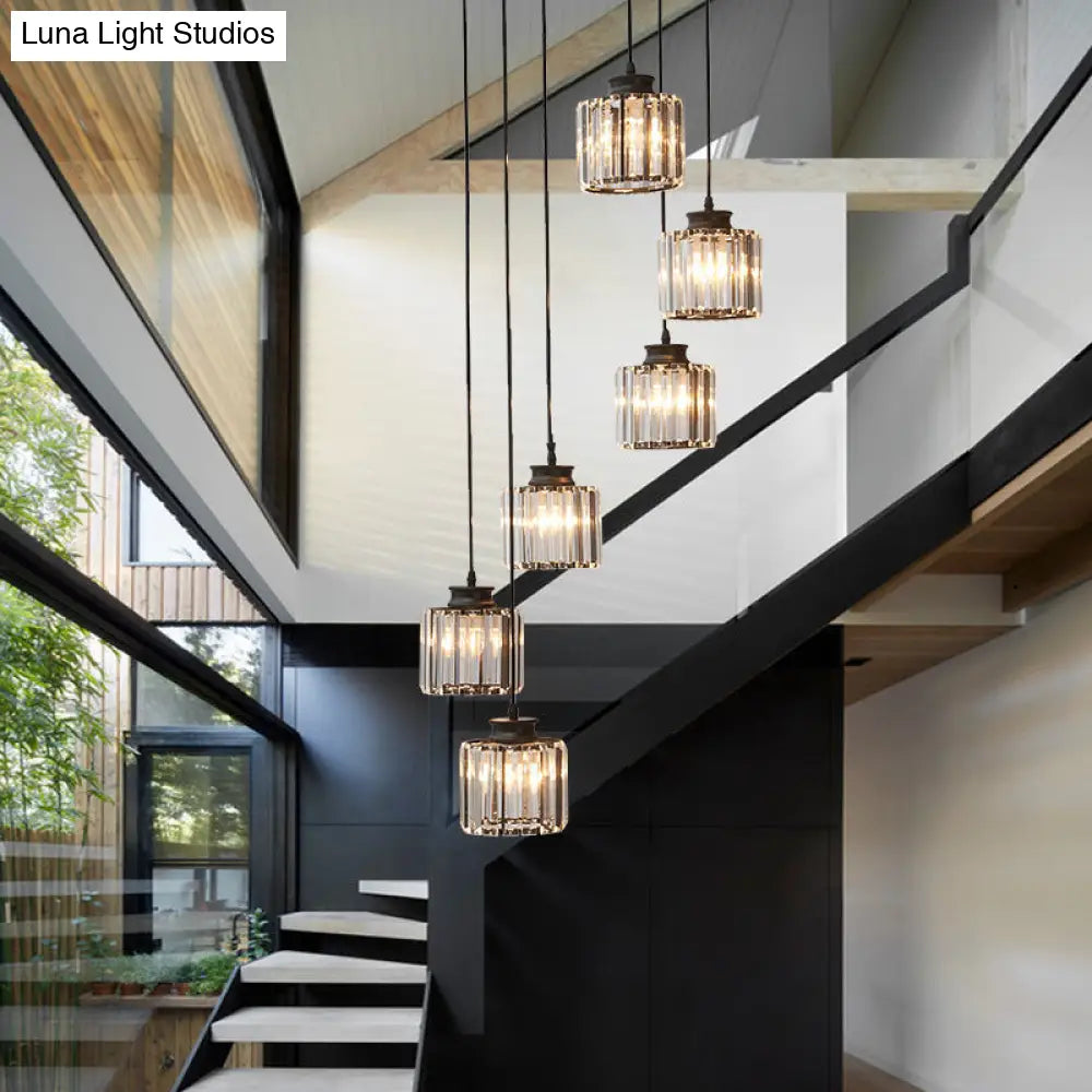 Modern Prismatic Crystal Cylindrical Pendant Ceiling Light For Stairway