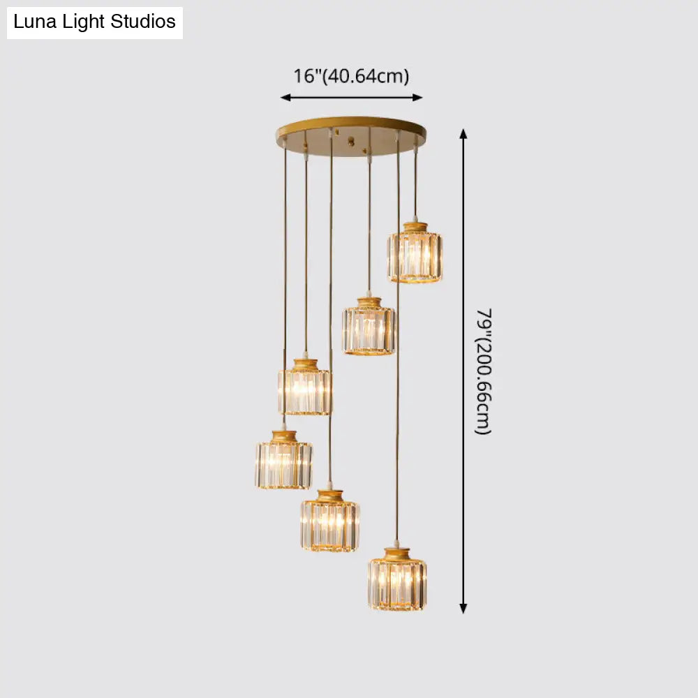 Modern Prismatic Crystal Cylindrical Pendant Ceiling Light For Stairway